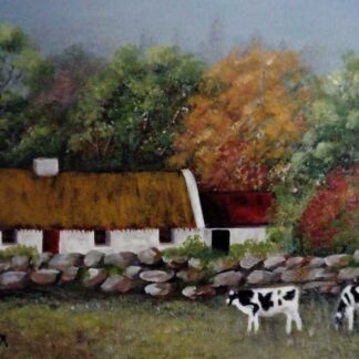 Landscape painting of a Irish Thatch Cottage