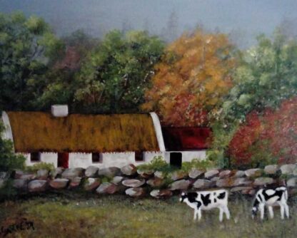 Landscape painting of a Irish Thatch Cottage