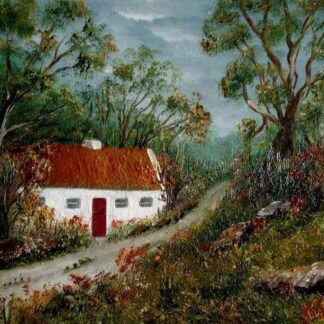 Painting of Irish cottage in the countryside