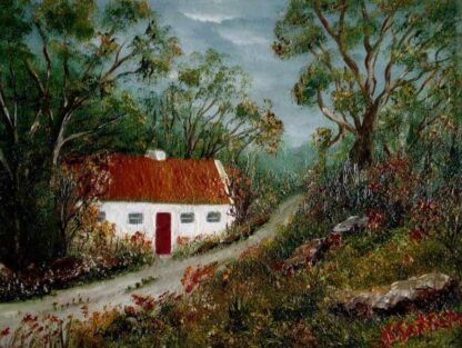 Painting of Irish cottage in the countryside