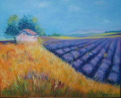 Provence The original landscape painting depicts one of the beautiful and breathing landscapes in France- lavender fields of Province region.