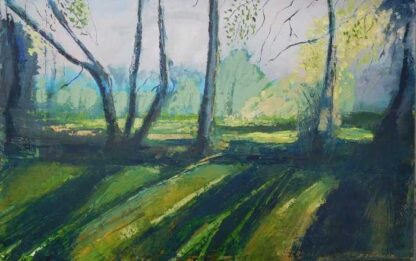 Evening Sun Landscape painting of trees in the evening sun by Irish artist