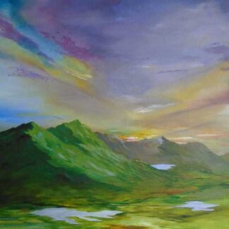 Landscape painting Connor Pass painted in Ireland by an Irish artist with Set in the stunning mountains of the Dingle peninsula the Conor Pass