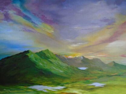 Landscape painting Connor Pass painted in Ireland by an Irish artist with Set in the stunning mountains of the Dingle peninsula the Conor Pass