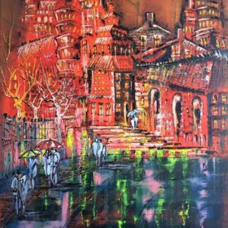 Sunset Abstract Street Scene painting by artist Jelena Straiziene