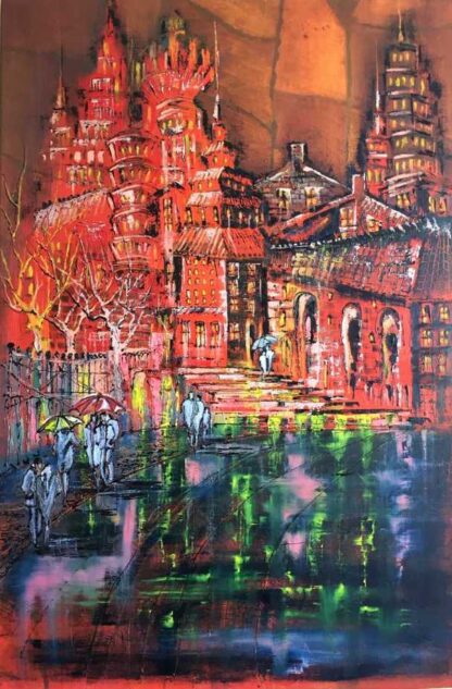 Sunset Abstract Street Scene painting by artist Jelena Straiziene