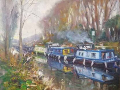 Barges Sallins Landscape Painting by artist Norman Teeling