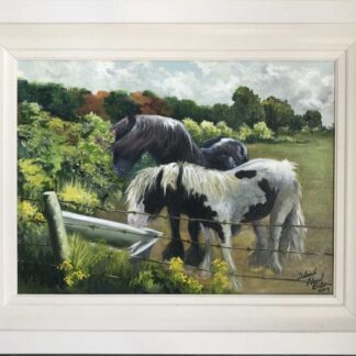 painting of Horses drinking