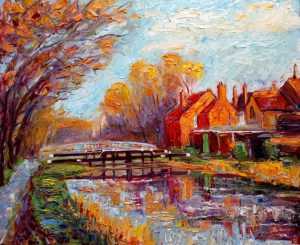 Huband bridge grand canal Original Irish painting of Huband bridge grand canal by Irish artist John Maguire. Landscape painting for sale in online gallery