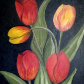 Tulips Original floral painting for sale by Irish artist Kathleen Garrett. Brighten up your home with a stunning piece of art