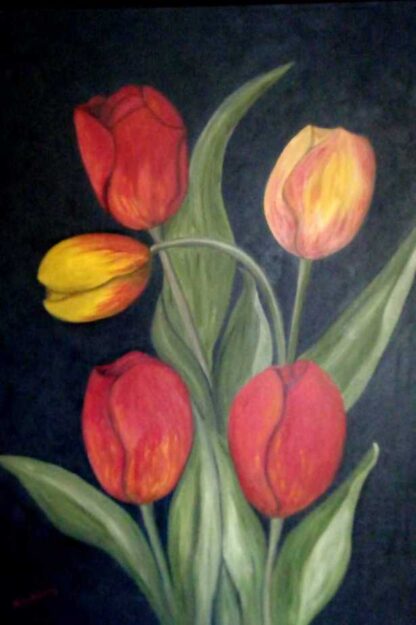 Tulips Original floral painting for sale by Irish artist Kathleen Garrett. Brighten up your home with a stunning piece of art