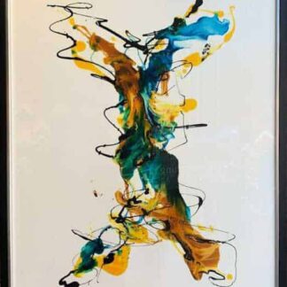 Intertwined Original abstract painting by artist Kevin Sharkey. Stunning colours on a white background, art is framed and ready to hang