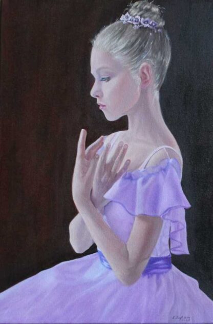 Stunning oil painting of a ballerina in a lilac dress. Exceptional quality art for your home, original art in online gallery