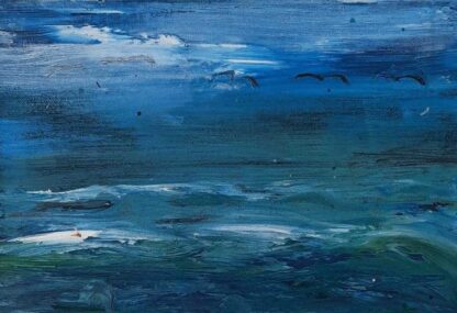 Original seascape painting for sale. Stunning blue tones in the painting. Art for sale in online gallery by Irish artist