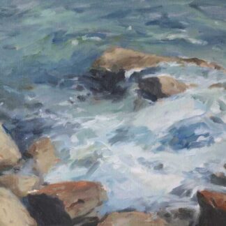 Original seascape painting of water against the rocks. Irish art by Irish artist for sale in online gallery. Wall art for your home