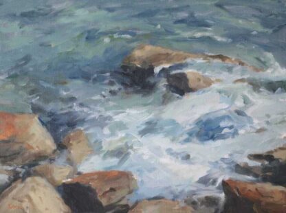 Original seascape painting of water against the rocks. Irish art by Irish artist for sale in online gallery. Wall art for your home