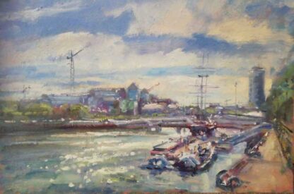 Original painting of the river Liffey at the docklands in Dublin. Stunning Irish art by Irish artist Norman Teeling