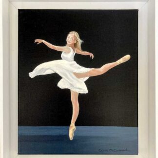 Original painting of a ballerina in a white dress. Art is framed and ready to hang. Beautiful art for your home