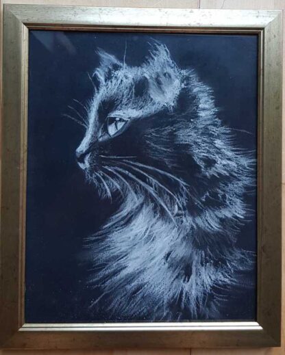 Original painting of a black cat for sale in online gallery. Framed painting ready to hang. Browse a huge variety of art for sale here