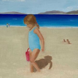 Painting of a child at the beach. Beautiful art that would make a great gift idea for grandparents, a gift to treasure