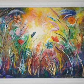 Large bright and colourful floral painting for sale in Irish online art gallery. Browse a large variety of art for sale here