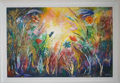 Large bright and colourful floral painting for sale in Irish online art gallery. Browse a large variety of art for sale here