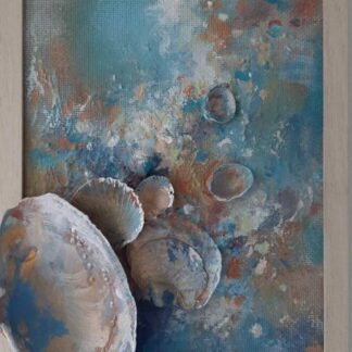 Original abstract seascape painting for sale in online gallery. Art made from using shells and sea sand, beautiful gift idea