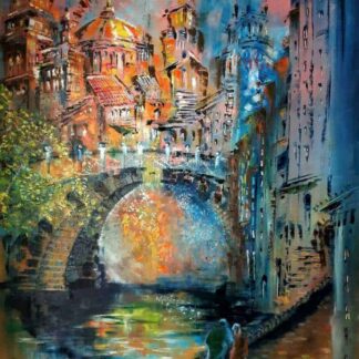 Large original street scene / architectural painting. Exceptional quality art for your home. Stunning colours