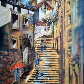 Original architectural street scene painting for sale in online gallery. Stunningly beautiful art for your home. Browse a huge variety of art