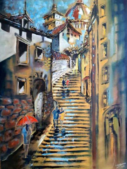 Original architectural street scene painting for sale in online gallery. Stunningly beautiful art for your home. Browse a huge variety of art