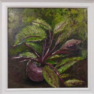 Painting of a turnip in a vegetable garden by Irish artist for sale in online gallery. Art by Irish artist