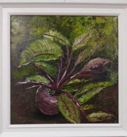 Painting of a turnip in a vegetable garden by Irish artist for sale in online gallery. Art by Irish artist