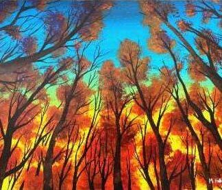 Stunningly beautiful original acrylic painting for sale in online gallery. Fabulous painting with sunlight beaming through the trees