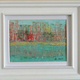 Original abstract cityscape painting for sale in online gallery by Irish artist. Framed art ready to hang in your home