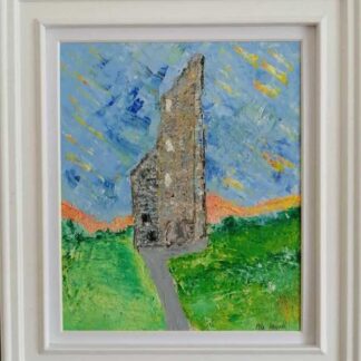 1 Original Irish landscape painting of the Yellow Steeple in Trim Co.Meath. Painting of monuments of Ireland for sale