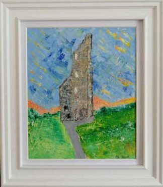1 Original Irish landscape painting of the Yellow Steeple in Trim Co.Meath. Painting of monuments of Ireland for sale