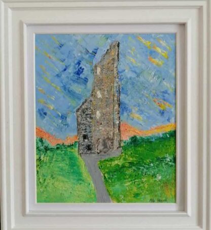 1 Original Irish landscape painting of the Yellow Steeple in Trim Co.Meath. Painting of monuments of Ireland for sale