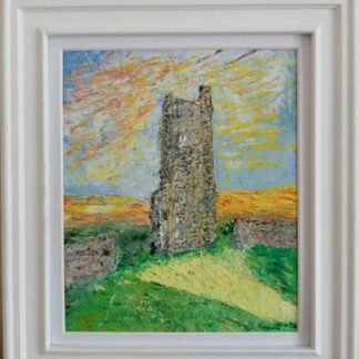 Original Irish landscape painting of the Yellow Steeple in Trim Co.Meath. Painting of monuments of Ireland for sale