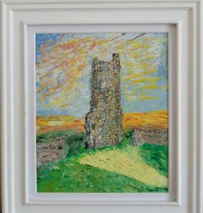 Original Irish landscape painting of the Yellow Steeple in Trim Co.Meath. Painting of monuments of Ireland for sale