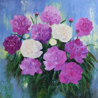 Original floral art for sale. Stunning painting of peonies in online gallery. Art for the home, gift ideas, handmade gifts