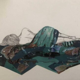 An original piece made with collage and ink in a piece that resonates with the idea of woman as the sea or vice versa.