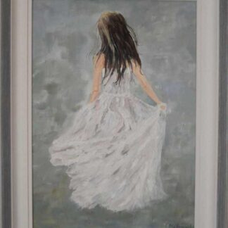 Original oil painting of a girl in a white gown. Stunning framed art with free delivery in Ireland. Great gift idea