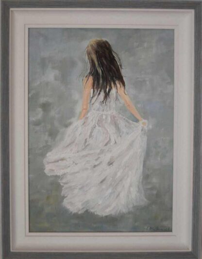 Original oil painting of a girl in a white gown. Stunning framed art with free delivery in Ireland. Great gift idea