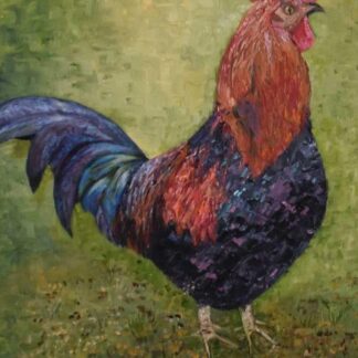 Original painting of a cockerel for sale in online gallery by Irish artist. Great gift idea or art for the home