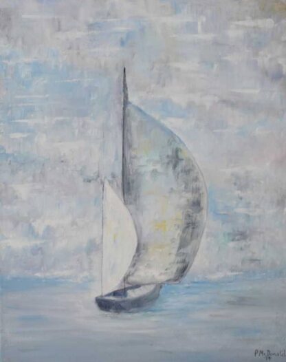 Original painting of a boat at sea. Beautiful art for the home. Gift ideas. Art for sale in online gallery