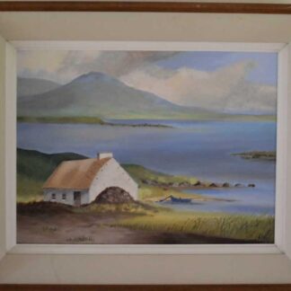 Original Irish landscape oil painting of a cottage by the sea for sale in online gallery by Irish artist, Framed art with free delivery