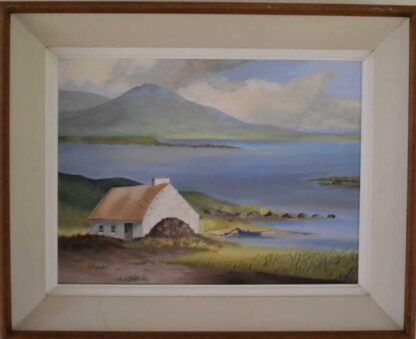 Original Irish landscape oil painting of a cottage by the sea for sale in online gallery by Irish artist, Framed art with free delivery