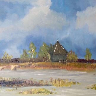 Original oil painting of the Bird Hide at Lough Boora Parklands in Co. Offaly