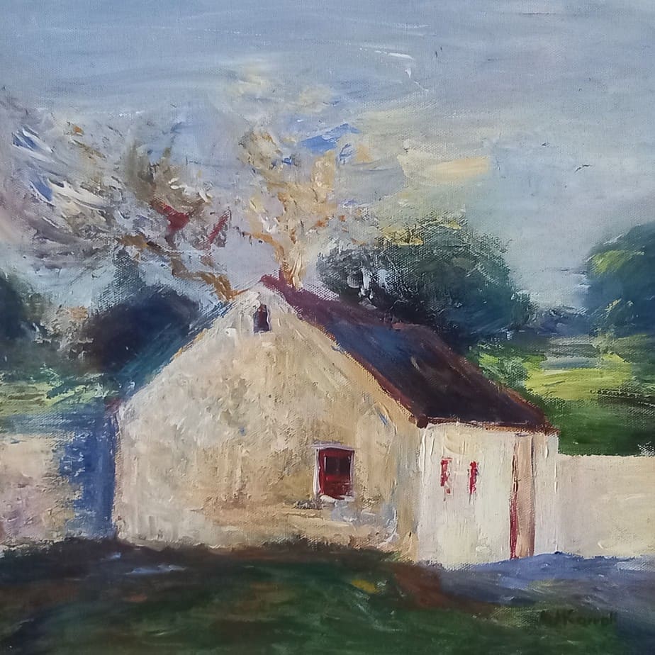 Original Irish drawing of an urban scene. Pencils and charcoal on paper.