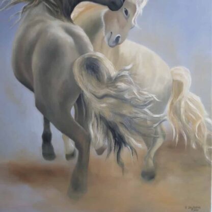 Loyalty is an equine painting Original oil painting on linen canvas . Unframed (sides painted). I have attempted to capture a graceful play of a pair of beautiful horses.